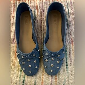 NWT Shutz denim and crystal ballet flats